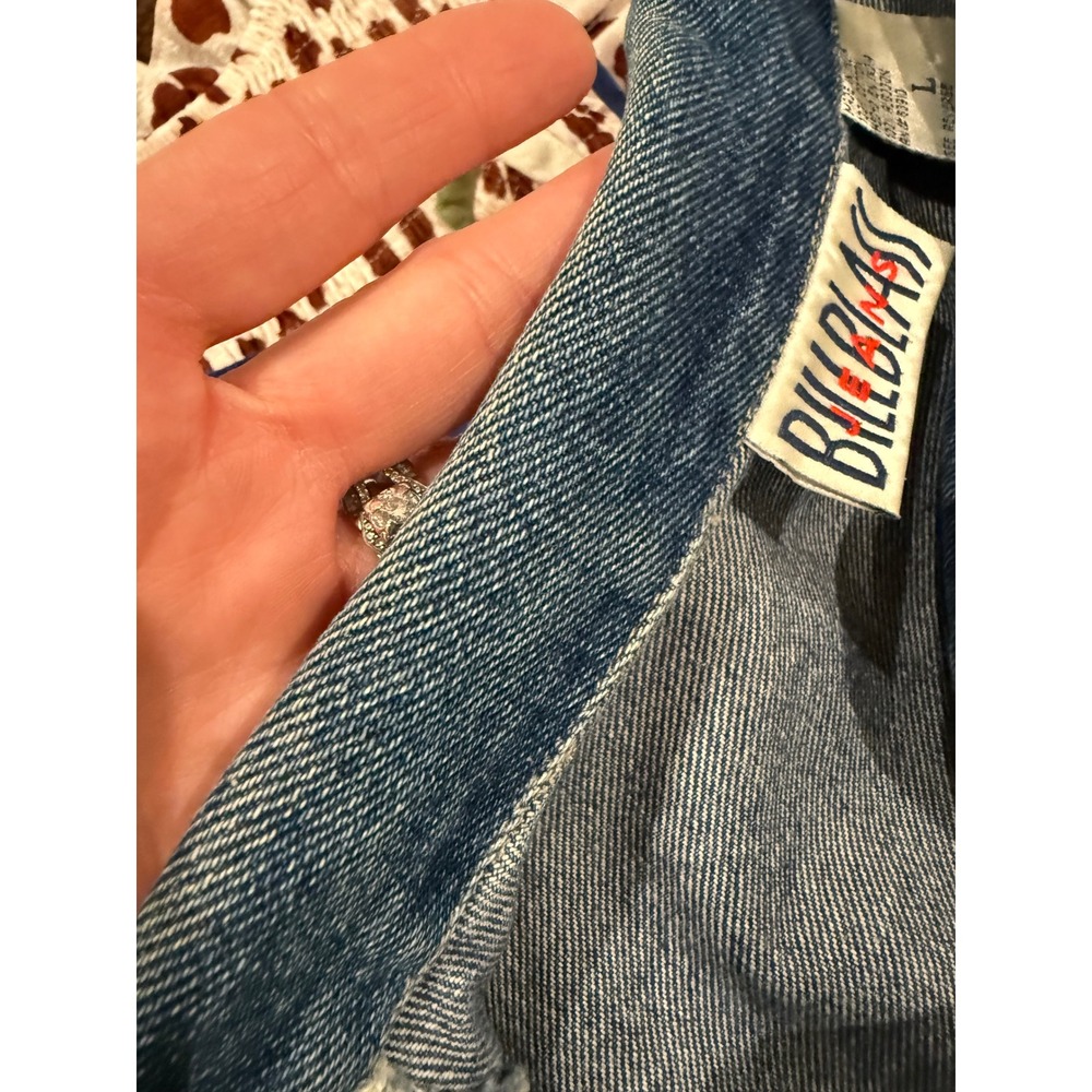 Vintage Bill Blass Womens Jeans Denim Jacket Embroidered Roses Pink Trim Size L - Picture 8 of 8